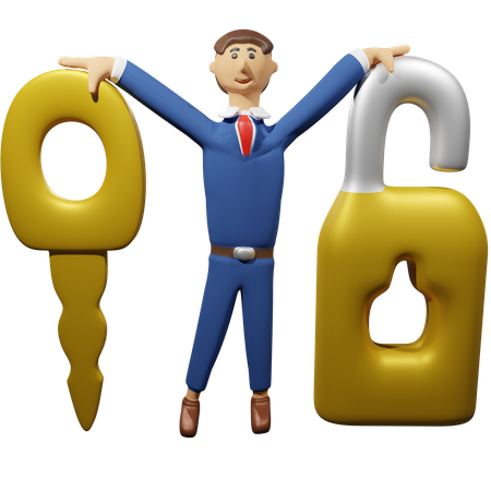 Businessman with key  3D Illustration