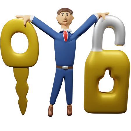 Businessman with key  3D Illustration