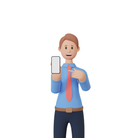 Businessman with smartphone with blank screen  3D Illustration