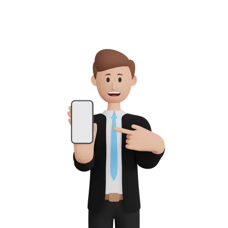 Businessman with smartphone with blank screen  3D Illustration