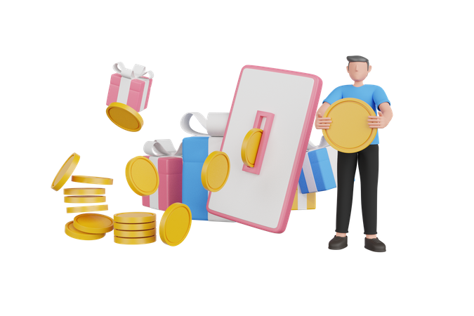 Businessman withdraw money online from smartphone  3D Illustration