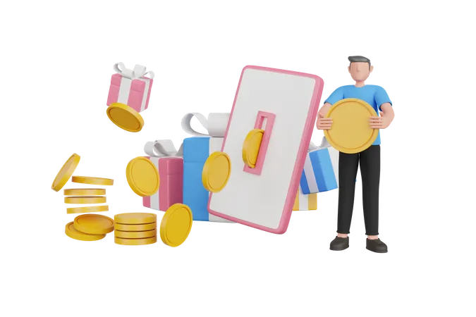 Businessman withdraw money online from smartphone  3D Illustration