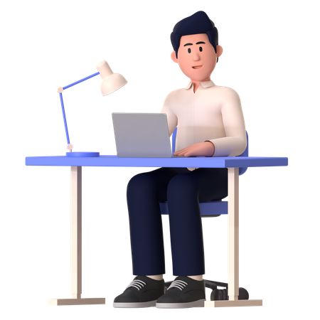 Businessman Working At Office  3D Illustration