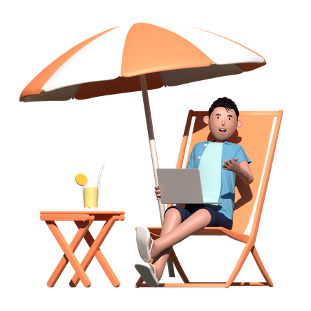 Businessman working from beach  3D Illustration