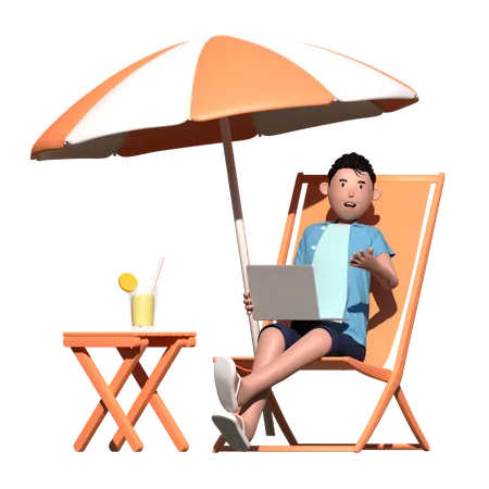 Businessman working from beach  3D Illustration