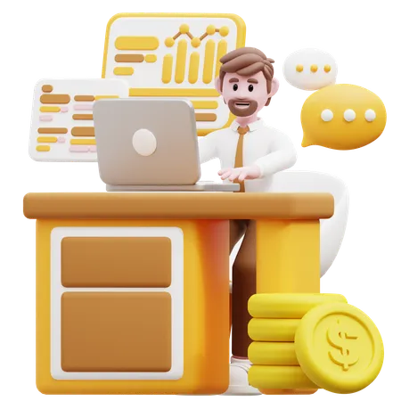 Businessman Working On Financial Analysis  3D Illustration