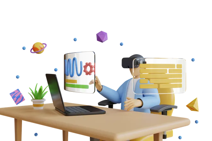 Businessman working using VR glasses  3D Illustration