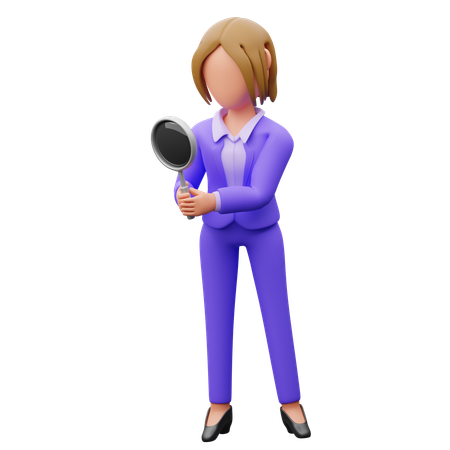 Businesswoman Carrying Magnifying Glass  3D Illustration