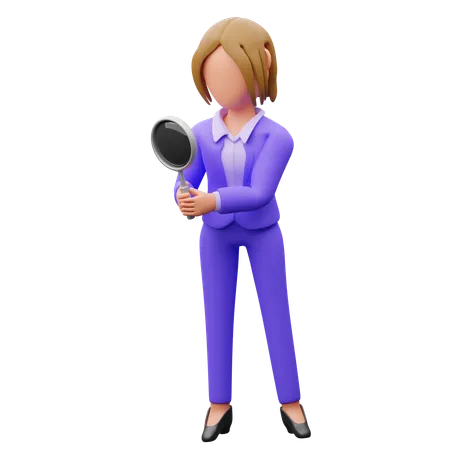 Businesswoman Carrying Magnifying Glass  3D Illustration