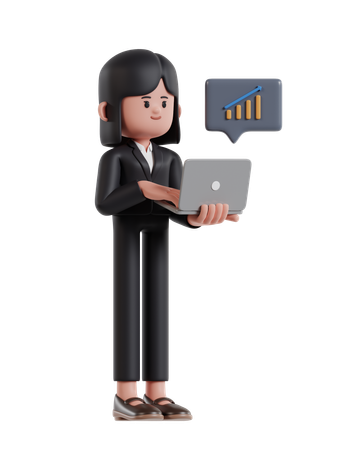 Businesswoman Monitoring Growth Statistics On Laptop Screen  3D Illustration