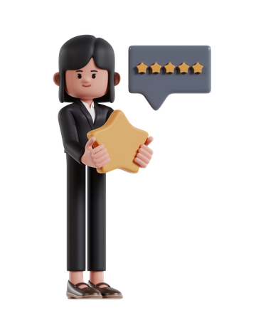 Businesswoman Received And Earned Five Star Rating  3D Illustration