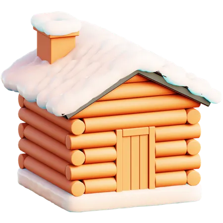 Cabana de madeira com telhado de neve  3D Icon