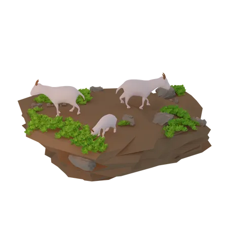 Cabras buscando comida  3D Illustration