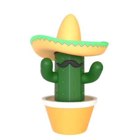 Cacto com chapéu sombrero  3D Illustration