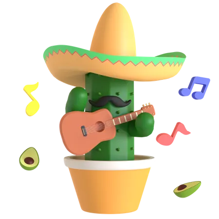 Cactus playing guitar  3D Illustration