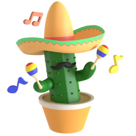 Cactus playing maracas  3D Illustration