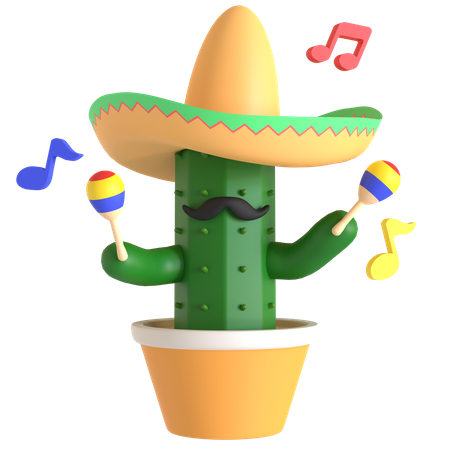 Cactus playing maracas  3D Illustration