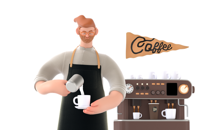 Cafeteira fazendo café  3D Illustration