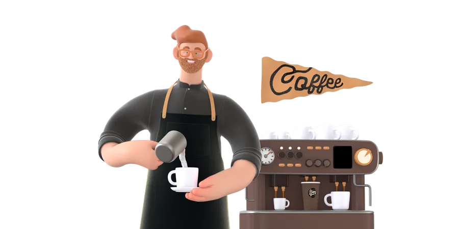 Cafeteira fazendo café  3D Illustration