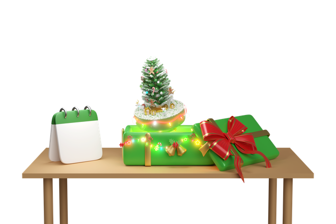 Caixa de presente com árvore de natal  3D Icon