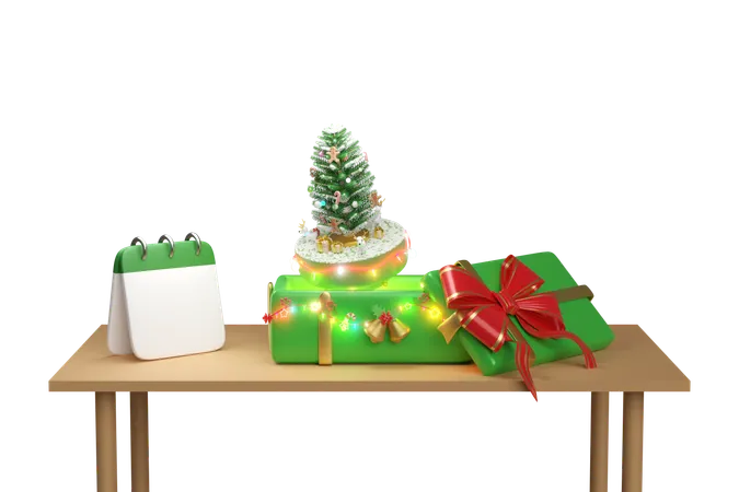 Caixa de presente com árvore de natal  3D Icon