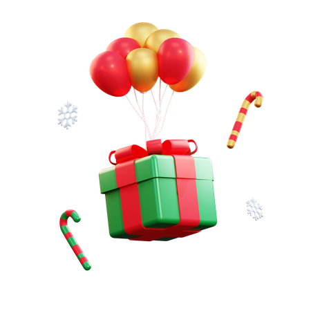 Caixa de presente de natal e balão  3D Illustration