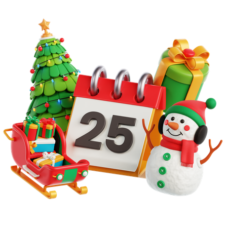 Calendar Christmas Tree Snowman  3D Icon