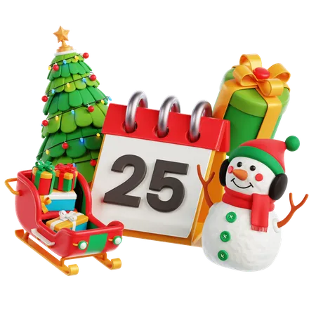 Calendar Christmas Tree Snowman  3D Icon