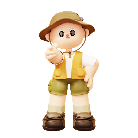 Camper Man Pointing With His Finger  3D Illustration