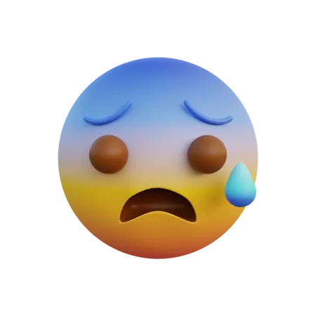 Cara de medo, boca aberta e suor frio  3D Emoji