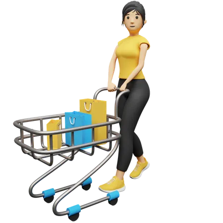 Carrying Shopping Cart  3D Illustration