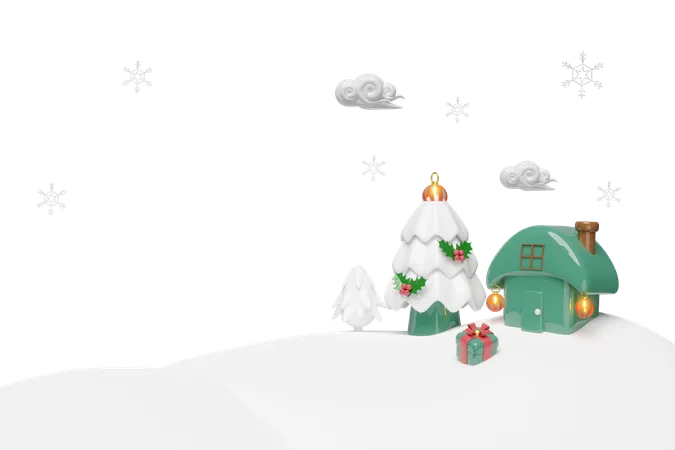 Casa na colina de neve  3D Illustration