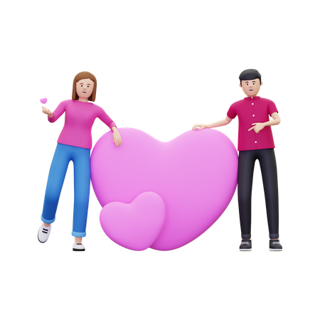 Casal em pé com coração  3D Illustration