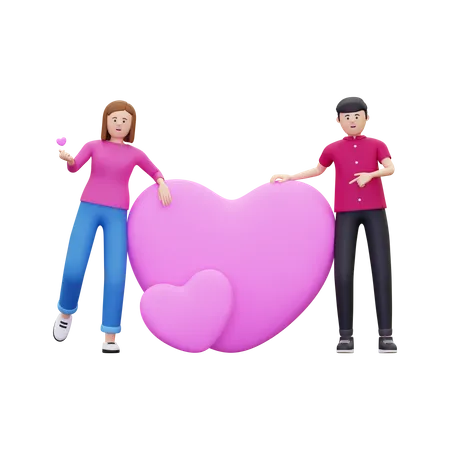 Casal em pé com coração  3D Illustration