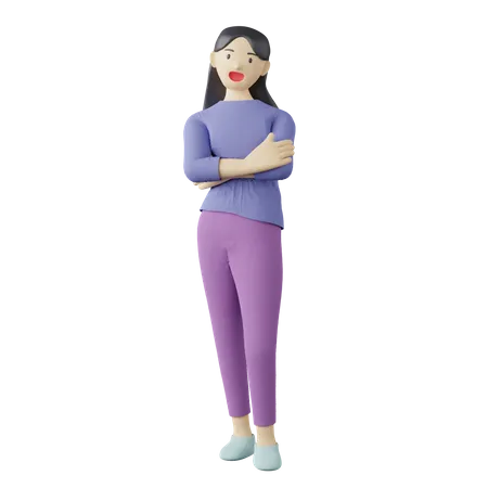 Casual female cross arm pose  3D Illustration