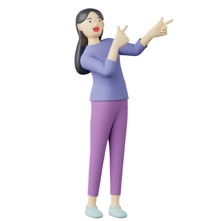 Casual female pointing to the right pose  3D Illustration