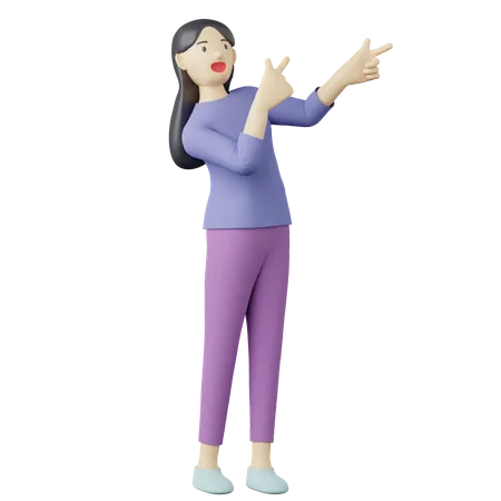 Casual female pointing to the right pose  3D Illustration