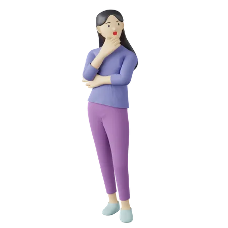 Casual female thinking pose  3D Illustration