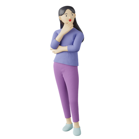 Casual female thinking pose  3D Illustration