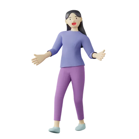 Casual female welcome pose  3D Illustration