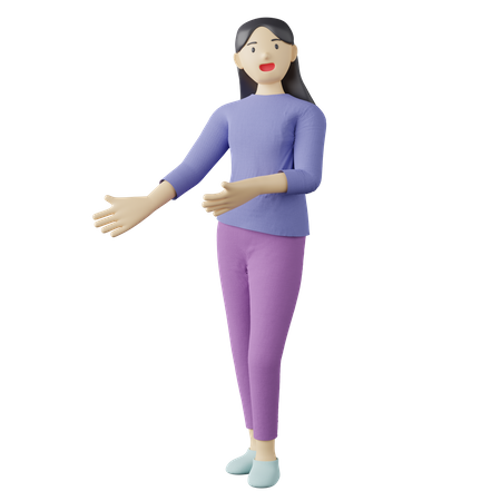 Casual female welcoming out pose  3D Illustration