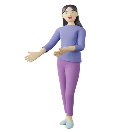 Casual female welcoming out pose  3D Illustration