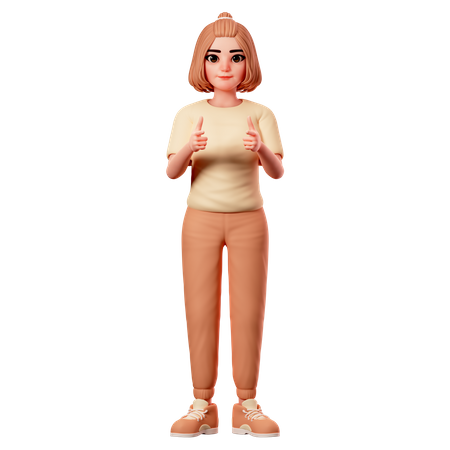 Casual Girl Pointing Forward using Both Hand  3D Illustration