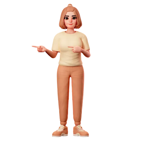 Casual Girl Pointing to Left side using both hand  3D Illustration