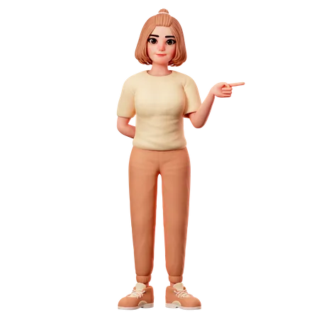 Casual Girl Pointing to Right Side using Right hand  3D Illustration