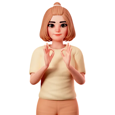 Casual Girl Showing OK gesture using Both Hand  3D Illustration