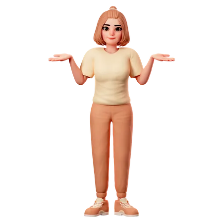 Casual Girl Showing Shrug Pose  3D Illustration