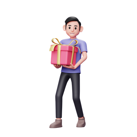 Casual man carrying big valentine gift with both hands  3D Illustration