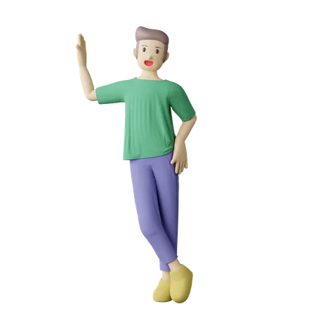 Casual person leans on wall pose  3D Illustration