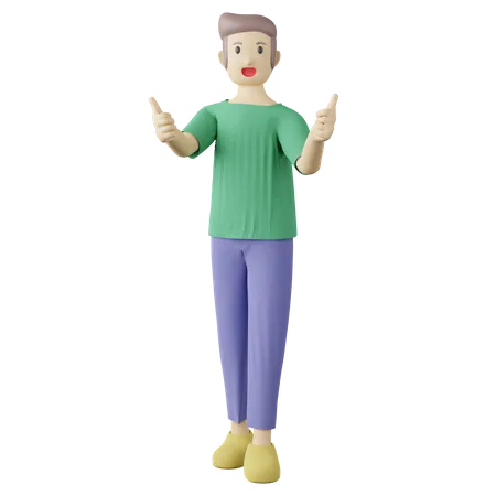 Casual person two thumbs up pose  3D Illustration